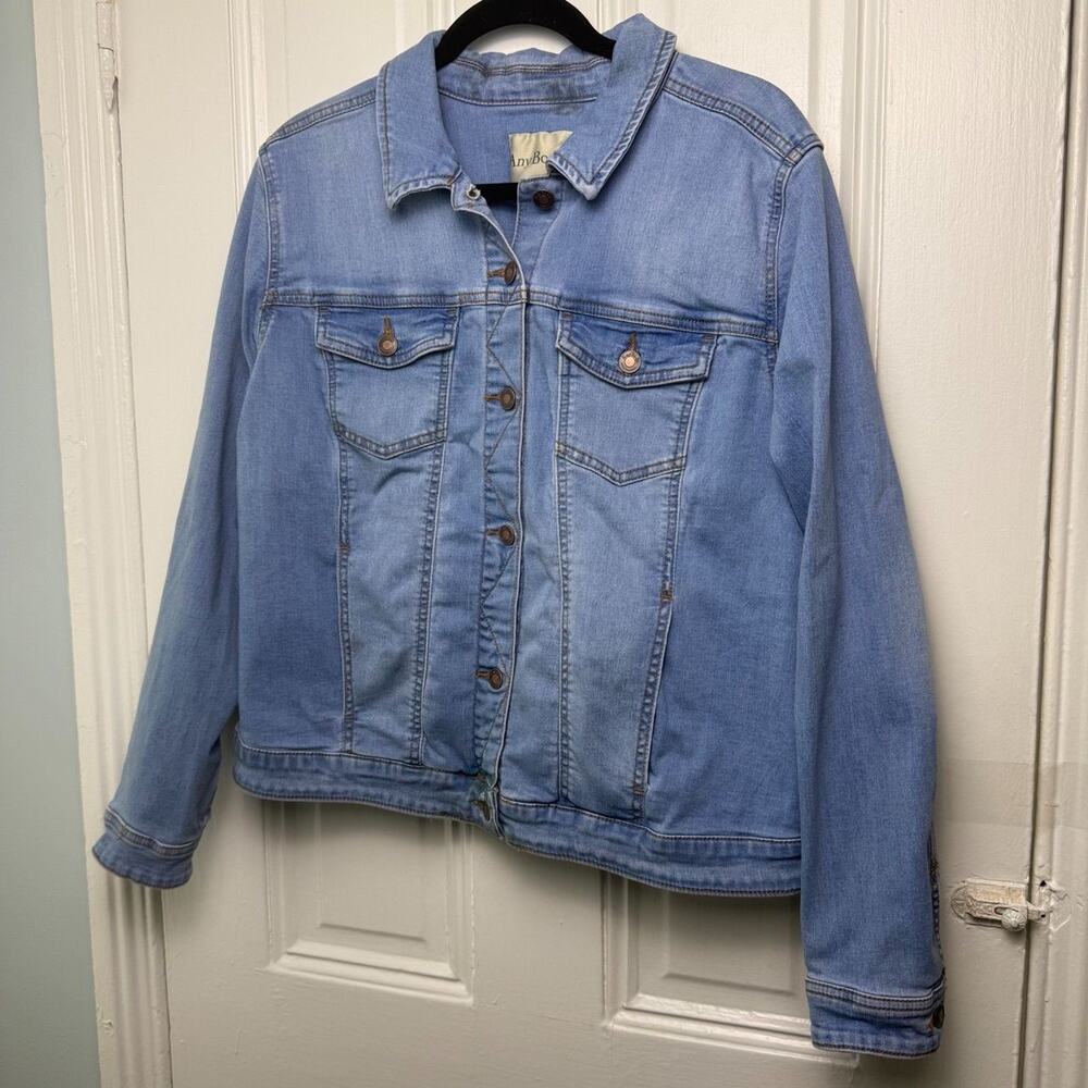 AnyBody Cropped Denim Jean Jacket Women's Long Sleeve Classic Blue Large NWOT